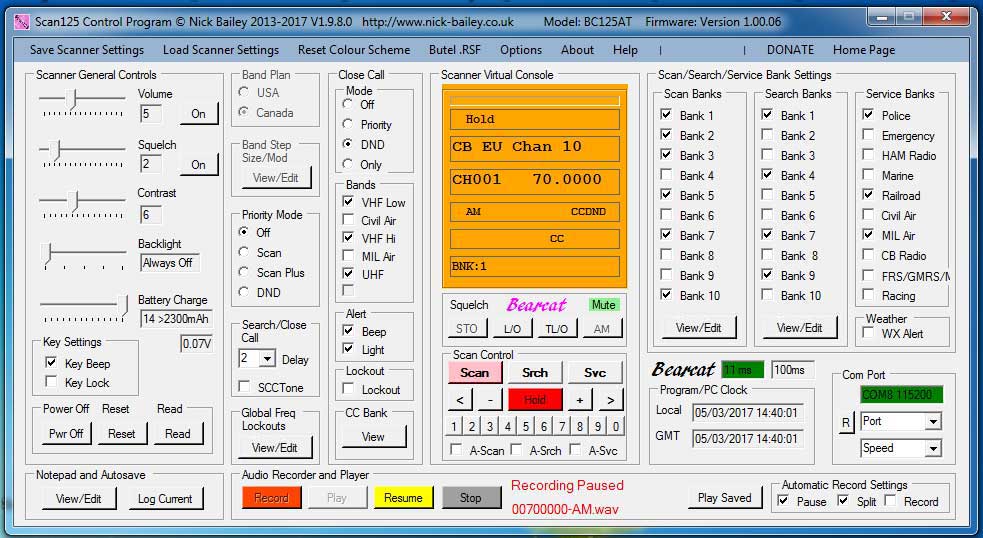 Scan125 Main Panel with BC125AT